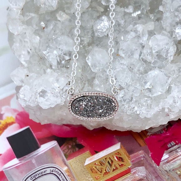 Silver Druzy Oval Necklace - Picture 3 of 6
